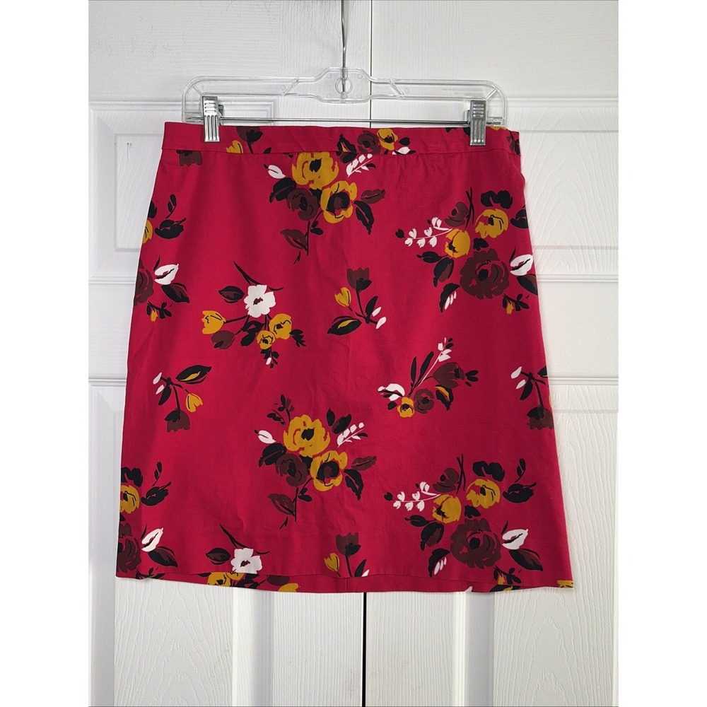 Caroll Paris Floral Mini Skirt Womens Size 10 Red Cotton Stretch French Chic